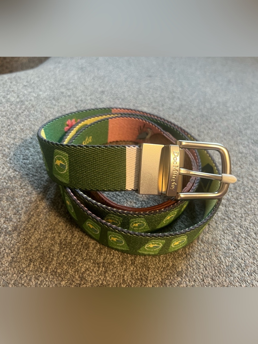 Green Printed Web Belt with Silver Buckle
